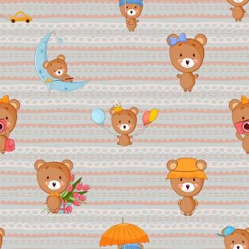 Seamless repeating pattern with cute bears Stock Illustration