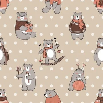 Seamless repeating pattern with cute bears Stock Illustration