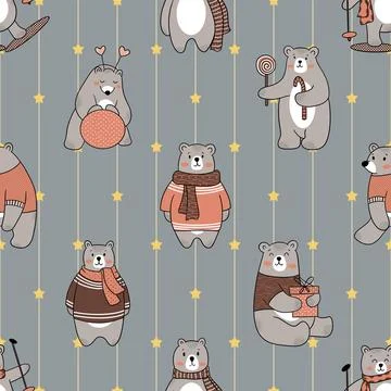 Seamless repeating pattern with cute bears Stock Illustration