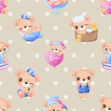 Seamless repeating pattern with cute bears Stock Illustration