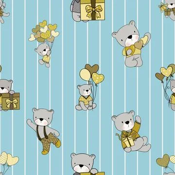 Seamless repeating pattern with cute bears 스톡 일러스트