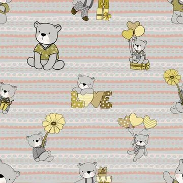 Seamless repeating pattern with cute bears Stock Illustration