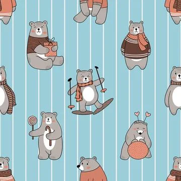 Seamless repeating pattern with cute bears Stock Illustration