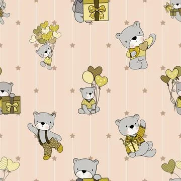 Seamless repeating pattern with cute bears Stock Illustration