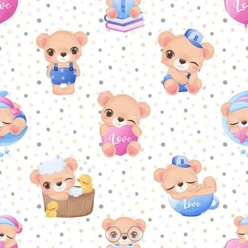 Seamless repeating pattern with cute bears Illustrazione stock