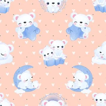 Seamless repeating pattern with cute bears Stock Illustration