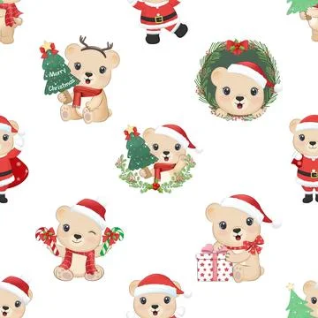 Seamless repeating pattern with cute bears Stock Illustration