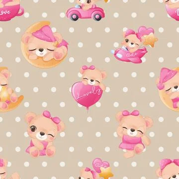 Seamless repeating pattern with cute bears Stock Illustration