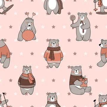 Seamless repeating pattern with cute bears Stock Illustration