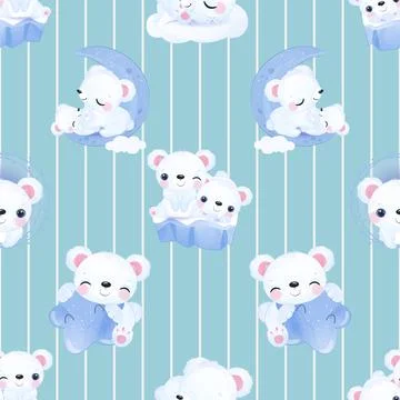 Seamless repeating pattern with cute bears Stock Illustration