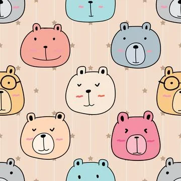 Seamless repeating pattern with cute bears Stock Illustration