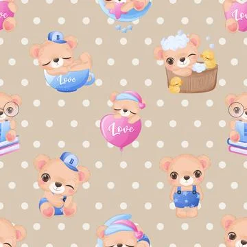 Seamless repeating pattern with cute bears Stock Illustration