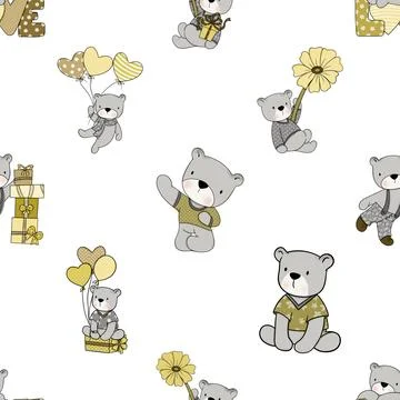 Seamless repeating pattern with cute bears Stock Illustration