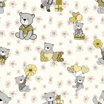 Seamless repeating pattern with cute bears Stock Illustration