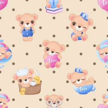 Seamless repeating pattern with cute bears Stock Illustration