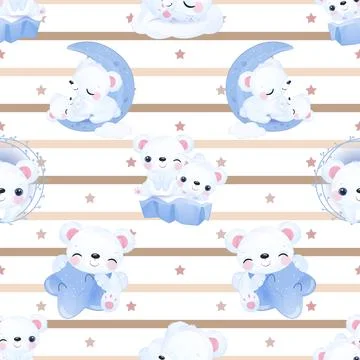 Seamless repeating pattern with cute bears Stock Illustration