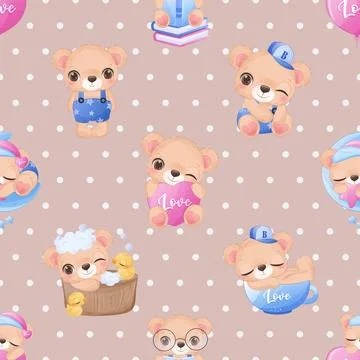 Seamless repeating pattern with cute bears Stock Illustration