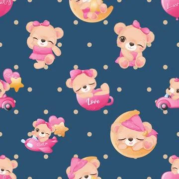 Seamless repeating pattern with cute bears Stock Illustration