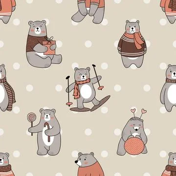 Seamless repeating pattern with cute bears Stock Illustration