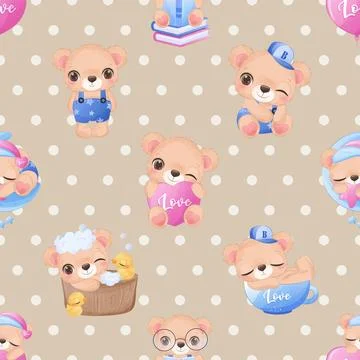 Seamless repeating pattern with cute bears Illustrazione stock