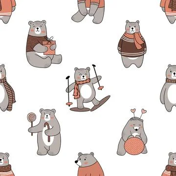 Seamless repeating pattern with cute bears Stock Illustration