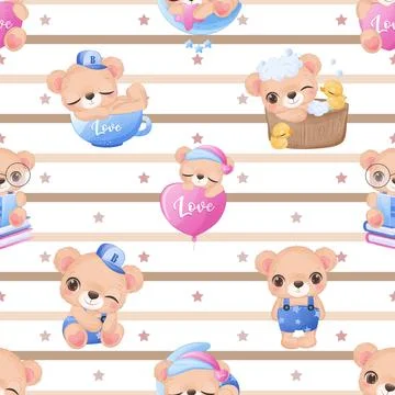 Seamless repeating pattern with cute bears Stock Illustration