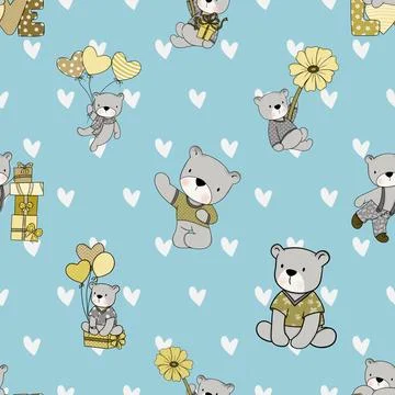 Seamless repeating pattern with cute bears Stock Illustration