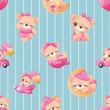 Seamless repeating pattern with cute bears Stock Illustration