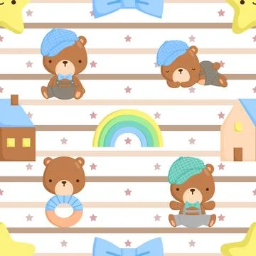 Seamless repeating pattern with cute bears Stock Illustration