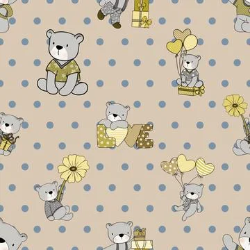 Seamless repeating pattern with cute bears Stock Illustration
