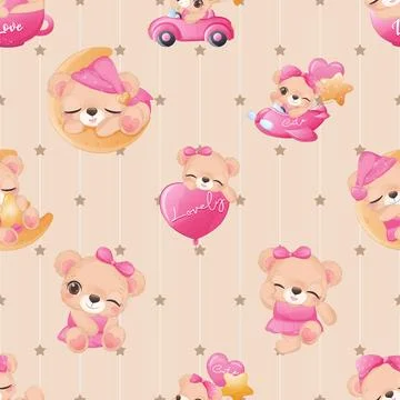 Seamless repeating pattern with cute bears Stock Illustration