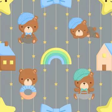 Seamless repeating pattern with cute bears Stock Illustration