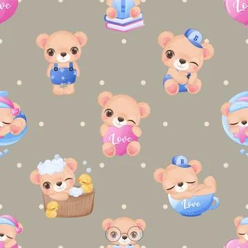 Seamless repeating pattern with cute bears Stock Illustration