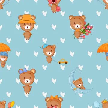 Seamless repeating pattern with cute bears Stock Illustration