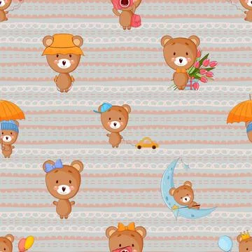 Seamless repeating pattern with cute bears Stock Illustration