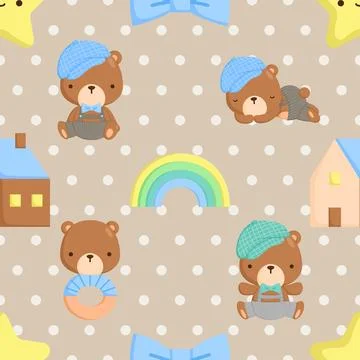 Seamless repeating pattern with cute bears Stock Illustration
