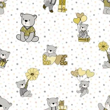 Seamless repeating pattern with cute bears Stock Illustration