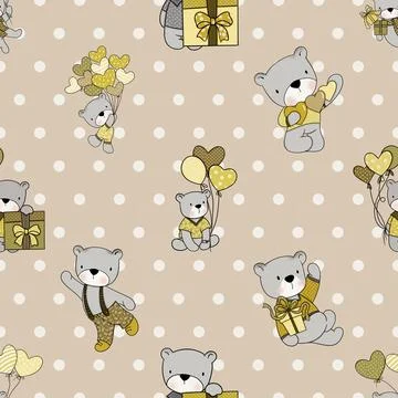 Seamless repeating pattern with cute bears Stock Illustration