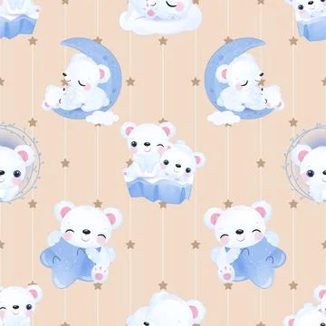 Seamless repeating pattern with cute bears Stock Illustration