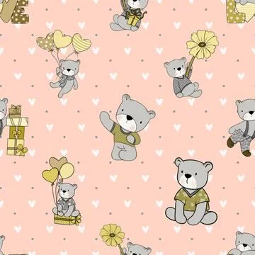 Seamless repeating pattern with cute bears Stock Illustration