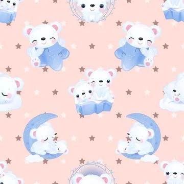 Seamless repeating pattern with cute bears Stock Illustration