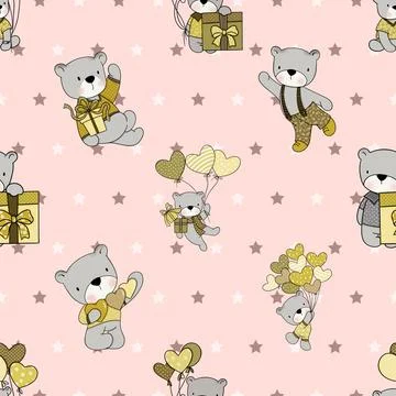 Seamless repeating pattern with cute bears Stock Illustration