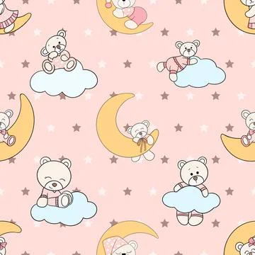 Seamless repeating pattern with cute bears Stock Illustration