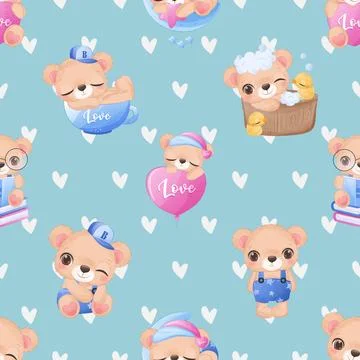 Seamless repeating pattern with cute bears Illustrazione stock