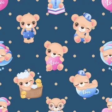 Seamless repeating pattern with cute bears Stock Illustration