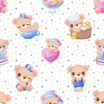 Seamless repeating pattern with cute bears Illustrazione stock