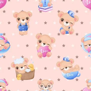 Seamless repeating pattern with cute bears Stock Illustration