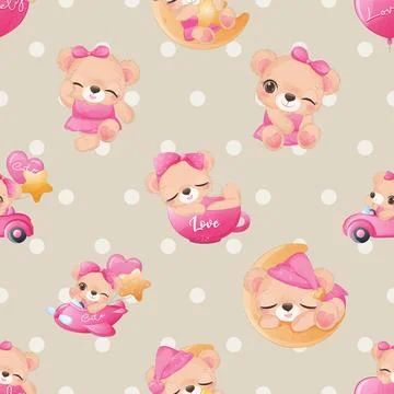 Seamless repeating pattern with cute bears Stock Illustration