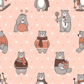 Seamless repeating pattern with cute bears Stock Illustration