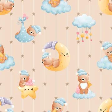 Seamless repeating pattern with cute bears Stock Illustration